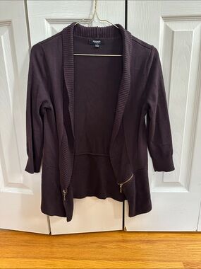 Premise Dark Plum Open-Front Cardigan with Zip Pockets